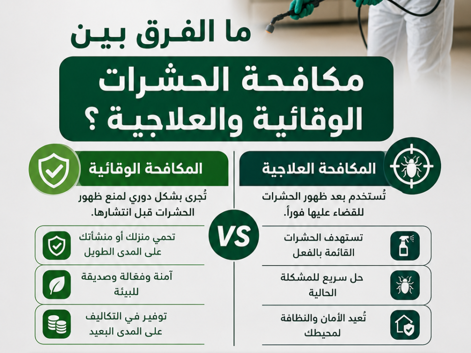ما الفرق بين مكافحة الحشرات الوقائية والعلاجية؟